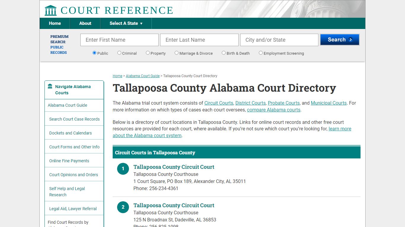 Tallapoosa County Alabama Court Directory | CourtReference.com