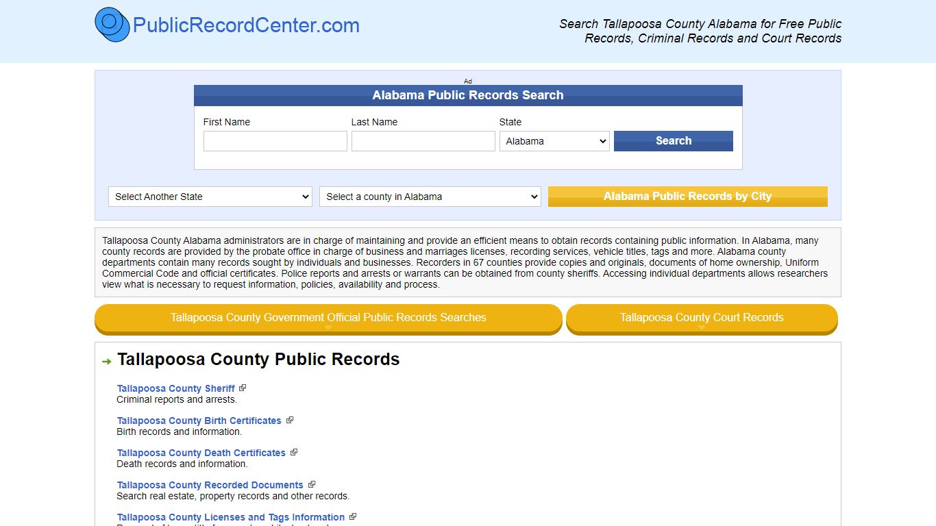 Tallapoosa County Alabama Free Public Records - Court Records ...